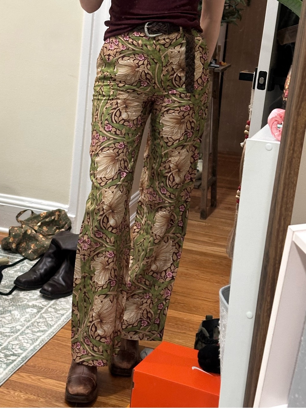 Morris & Co. x H&M Olive Green Floral Wide-Leg Pants